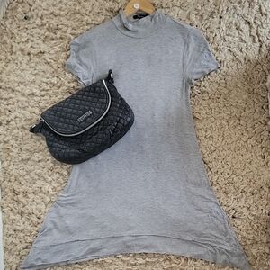 Gray Dress with Black Crossbody Bag